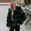 Groene, luxueuze kunstbonten mantel met capuchon