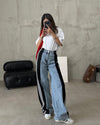 Hoch taillierte gerade Hose Freizeithose Gestreifte Patchwork-Jeans Damen
