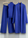 3-Delige Dames Set – Mouwloos Vest, Cardigan & Broek voor Herfststijl | Blauw