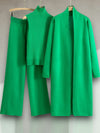 3-Delige Dames Set – Mouwloos Vest, Cardigan & Broek voor Herfststijl | Groen