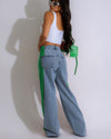 Hoch taillierte gerade Hose Freizeithose Gestreifte Patchwork-Jeans Damen