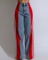 Hoch taillierte gerade Hose Freizeithose Gestreifte Patchwork-Jeans Damen