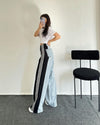 Hoch taillierte gerade Hose Freizeithose Gestreifte Patchwork-Jeans Damen