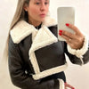 Giacca Bomber Donna in Pelle - Corta e Calda con Pelliccia