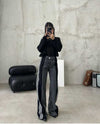 Hoch taillierte gerade Hose Freizeithose Gestreifte Patchwork-Jeans Damen