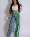 Hoch taillierte gerade Hose Freizeithose Gestreifte Patchwork-Jeans Damen