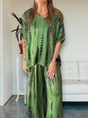Casual Dames Outfit van Satijn met Ronde Hals en Korte Mouwen – Verkrijgbaar in Diverse Kleuren - Groen