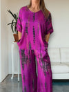 Casual Dames Outfit van Satijn met Ronde Hals en Korte Mouwen – Verkrijgbaar in Diverse Kleuren - Paars