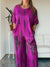 Casual Dames Outfit van Satijn met Ronde Hals en Korte Mouwen – Verkrijgbaar in Diverse Kleuren - Paars