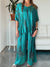 Casual Dames Outfit van Satijn met Ronde Hals en Korte Mouwen – Verkrijgbaar in Diverse Kleuren - turquoise