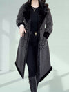 Dames Winterjas met Pluche Voering in Zwart en Wit Corduroy – Elegant Dubbel Borstig Design met Praktische Zakken