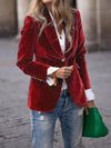 Fluwelen blazer voor dames | Getailleerde pasvorm, gouden knoopaccenten 0