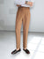 Heren Broeken Slim Fit van 100% Linnen met Ongezoomde Hem en Hoge Taille - Bruin