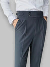 Heren Broeken Slim Fit van 100% Linnen met Ongezoomde Hem en Hoge Taille - Grijs