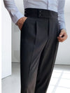 Heren Broeken Slim Fit van 100% Linnen met Ongezoomde Hem en Hoge Taille - Zwart