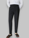 Heren Broeken Slim Fit van 100% Linnen met Ongezoomde Hem en Hoge Taille - Zwart 2