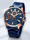Heren Quartz Horloge met Roestvrijstalen Band en Multifunctionele Wijzerplaat – Stijlvol Mannen Horloge voor Elke Gelegenheid - Blauw A