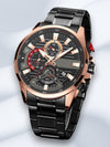 Heren Quartz Horloge met Roestvrijstalen Band en Multifunctionele Wijzerplaat – Stijlvol Mannen Horloge voor Elke Gelegenheid - Zwart A