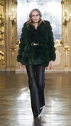 Groene, luxueuze kunstbonten mantel met capuchon