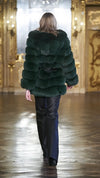 Groene, luxueuze kunstbonten mantel met capuchon