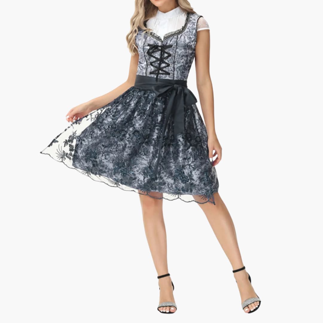 TrendiMax Klederdracht Dames Dirndl Midi Dirndljurk Trachtenjurk Elegant jurk voor Oktoberfest, incl. kanten schort, maat 34-46 - 50CM, zwart, 36 TrendiMax Klederdracht Dames Dirndl Midi Dirndljurk Trachtenjurk Elegant jurk voor Oktoberfest, incl. kanten schort, maat 34-46 - 50CM, zwart, 36