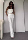Stijlvolle 2-Delige Set Dames met Crop Vest en Brede Pijpenbroek - Wit, Verstelbare Riem, Veelzijdig en Comfortabel - detail B