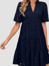 Stijlvolle V-hals A-lijn Jurk voor Dames met Uitgesneden Details - Lichtgewicht Zomer Kleding Dames in Navy
