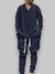 Stijlvolle loungewearset voor heren - 2-delige V-hals sweatshirt en joggingbroek met jacquardpatroon, comfortabele loungewear voor dames - Blauw