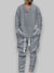 Stijlvolle loungewearset voor heren - 2-delige V-hals sweatshirt en joggingbroek met jacquardpatroon, comfortabele loungewear voor dames - Grijs