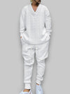 Stijlvolle loungewearset voor heren - 2-delige V-hals sweatshirt en joggingbroek met jacquardpatroon, comfortabele loungewear voor dames - Wit