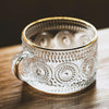 Tazza da tè in vetro LuxeSip - Design goffrato con linee dorate