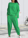 Tweedelige Set Dames met Ronde Hals en Lange Mouwen - Comfortabele Broek en Top in Diverse Kleuren - Groen