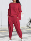 Tweedelige Set Dames met Ronde Hals en Lange Mouwen - Comfortabele Broek en Top in Diverse Kleuren - Rood