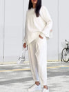 Tweedelige Set Dames met Ronde Hals en Lange Mouwen - Comfortabele Broek en Top in Diverse Kleuren - Wit D
