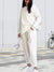 Tweedelige Set Dames met Ronde Hals en Lange Mouwen - Comfortabele Broek en Top in Diverse Kleuren - Wit D