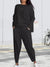 Tweedelige Set Dames met Ronde Hals en Lange Mouwen - Comfortabele Broek en Top in Diverse Kleuren - Zwart