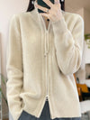 Wol en Kasjmier Zip-Up Cardigan met Hoge Kraag – Luxueus en Tijdloos Comfort voor Elke Gelegenheid - Beige