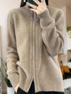 Wol en Kasjmier Zip-Up Cardigan met Hoge Kraag – Luxueus en Tijdloos Comfort voor Elke Gelegenheid - Bruin