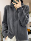 Wol en Kasjmier Zip-Up Cardigan met Hoge Kraag – Luxueus en Tijdloos Comfort voor Elke Gelegenheid - Donkergrijs