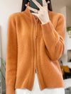Wol en Kasjmier Zip-Up Cardigan met Hoge Kraag – Luxueus en Tijdloos Comfort voor Elke Gelegenheid - Oranje