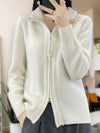 Wol en Kasjmier Zip-Up Cardigan met Hoge Kraag – Luxueus en Tijdloos Comfort voor Elke Gelegenheid - Wit