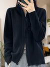 Wol en Kasjmier Zip-Up Cardigan met Hoge Kraag – Luxueus en Tijdloos Comfort voor Elke Gelegenheid - Zwart