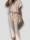Zwarte Dames Jumpsuit Kort met V-hals en Verstelbare Taille – Feestelijke en Comfortabele Stijl - Khaki