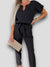 Zwarte Dames Jumpsuit Kort met V-hals en Verstelbare Taille – Feestelijke en Comfortabele Stijl - Zwart