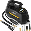 AstroAI Bandenpomp Luchtcompressor 12V, draagbare elektrische Auto-stopbandenpomp met bandenspanningmeter, ventieladapters en LED-licht, auto-accessoires, Geel