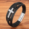 Bracciale da gentiluomo - Bracciale in pelle con croce in acciaio