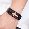 Bracciale da gentiluomo - Bracciale in pelle con croce in acciaio