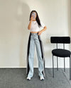 Hoch taillierte gerade Hose Freizeithose Gestreifte Patchwork-Jeans Damen