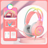 Cuffia da gioco Onikuma X15 Pro Over-Ear di alta qualità con cavo | Cancellazione del rumore, Orecchie di gatto rosa, Luce RGB e microfono per PC PS4 Gaming