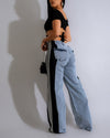 Hoch taillierte gerade Hose Freizeithose Gestreifte Patchwork-Jeans Damen